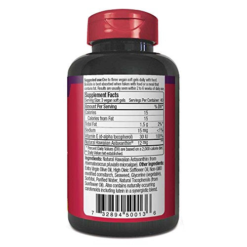 BioAstin Hawaiian Astaxanthin 12mg, 50 Count - Hawaiian Grown Premium Antioxidant - One per day - Sports Nutrition & Immunity Supplement - Supports Eye, Joint & Cardiovascular Health (Shipping Only)