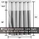 Hotel Style Cotton Shower Curtain with Snap-in Fabric Liner, Mesh Window Top, Honeycomb Waffle Weave Cotton Blend Fabric, Washable, White, 72x72 Inches