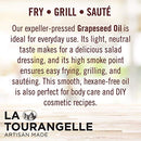 La Tourangelle, Expeller-Pressed Grapeseed Oil, High Heat Neutral Cooking Oil, Cast Iron Seasoning, Also Great for Skin, Hair, and DIY Beauty Recipes, 16.9 fl oz
