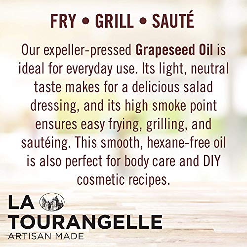 La Tourangelle, Expeller-Pressed Grapeseed Oil, High Heat Neutral Cooking Oil, Cast Iron Seasoning, Also Great for Skin, Hair, and DIY Beauty Recipes, 16.9 fl oz