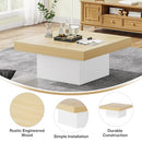 Tribesigns Square LED Coffee Table Maple & White Engineered Wood Coffee Table Low Coffee Table for Living Room Rustic Farmhouse Coffee Table