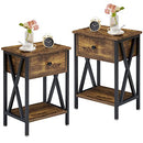 VECELO Modern Versatile Nightstands X-Design Side End Table Night Stand Storage Shelf with Bin Drawer for Living Room Bedroom, Set of 2 (Brown)