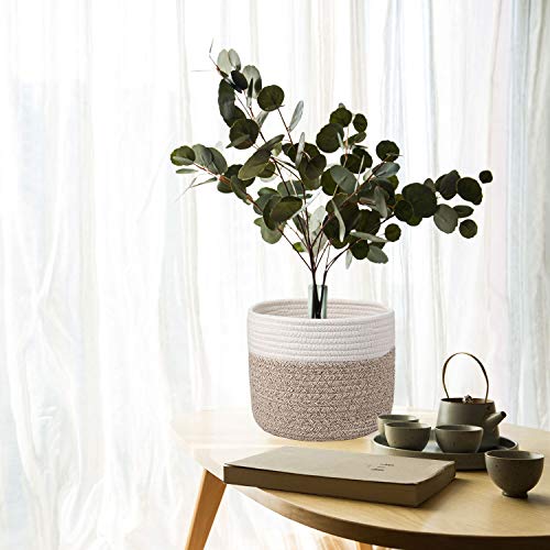 Oradrem Woven Cotton Rope Plant Basket for 6" Flower Pot Floor Indoor Planters Flower Pot,Home Decor Storage Organizer H6 3/4" x W6 1/2" Black&Brown