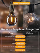 Outdoor String Lights 25 Feet G40 Globe LED Patio Lights with 13 Edison Plastic Bulbs(1 Spare), Waterproof Connectable Hanging Christmas Lights for Backyard Porch Balcony Party Xmas Decor, Black