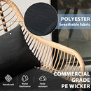 JOIVI 3 Piece Outdoor Wicker Furniture Bistro Set, Patio Rattan Conversation Set with Round Glass Top Coffee Side Table, Cushions and Lumbar Pillows for Porch, Backyard, Deck