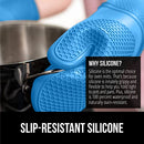 Gorilla Grip Heat and Slip Resistant Silicone Oven Mitts Set, Soft Cotton Lining, Waterproof, BPA-Free, Long Flexible Thick Gloves for Cooking, Kitchen Mitt Potholders, 12.5 in, Black