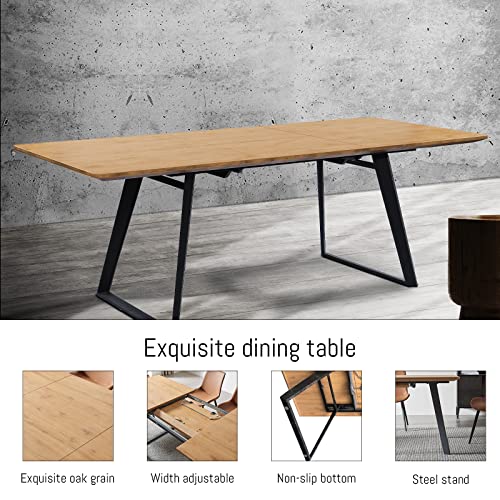 ZckyCine Modern mid-Century Dining Table Dining Table and Chairs for 6 Rectangular Wooden Dining Table Expandable Dining Table Space-Saving Multifunctional Dining Table (Table+6 Brown Chairs)