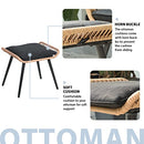 JOIVI 3 Piece Outdoor Wicker Furniture Bistro Set, Patio Rattan Conversation Set with Round Glass Top Coffee Side Table, Cushions and Lumbar Pillows for Porch, Backyard, Deck