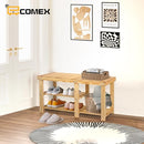 ECOMEX Shoe Rack Bench for Entryway, 3-Tier Wooden Shoe Shelf Shoe Organizer Bench Shoe Organizer Entryway Bench for Bedroom Balcony Entryway Entrance, Black(33.5''L)