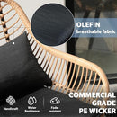 JOIVI 3 Piece Outdoor Wicker Furniture Bistro Set, Patio Rattan Conversation Set with Round Glass Top Coffee Side Table, Cushions and Lumbar Pillows for Porch, Backyard, Deck