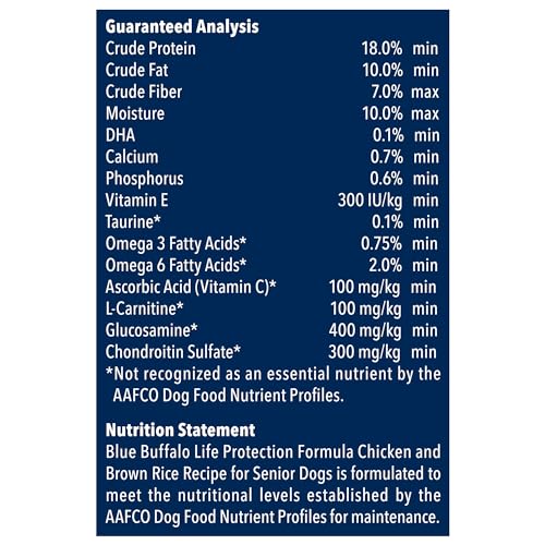 Blue Buffalo Dog Food for Senior Dogs, Life Protection Formula, Natural Chicken & Brown Rice Flavor, Senior Dry Dog Food, 30 lb Bag