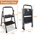 HBTower 3 Step Ladder, Folding Step Stool with Wide Anti-Slip Pedal, 500lbs Sturdy Steel Ladder, Convenient Handgrip, Lightweight, Portable Steel Step Stool, Black
