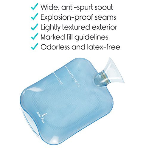 Arctic Flex Hot Water Bottle (XL 2 Liter) - Heat Up Rubber Cold Pack - Cramp Compress with Cover - Portable, Reusable, Reheatable and Transparent Ice Bag - Therapy Heating Pad - Warming Pain Relief