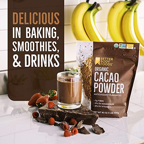 BetterBody Foods Organic Cacao Powder, Non-GMO, Gluten-Free Superfood, Cocoa, 16 Ounce