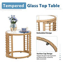 JOIVI 3 Piece Outdoor Wicker Furniture Bistro Set, Patio Rattan Conversation Set with Round Glass Top Coffee Side Table, Cushions and Lumbar Pillows for Porch, Backyard, Deck