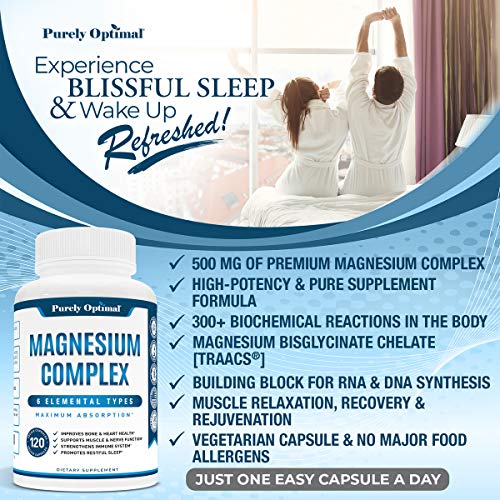 Premium Magnesium Complex - Magnesium Citrate, Malate, Taurate, Oxide, Aspartate, Bisglycinate Chelate TRAACS - Max Absorption Magnesium Supplement for Sleep, Leg Cramps, Muscle Relaxation - 120 caps…