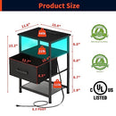 LAKEMID Nightstands Set of 2 with Charging Station and Drawer, End Table Bedside Table with 20 Colors LED Light Strip and 2 Layers Shelf for Bedroom Living Room Sofa (Rustic Brown)