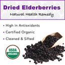 USDA Organic Dried Elderberries - Whole European Elderberry, Responsibly Wild Crafted, Perfect for Tea, Syrups, and More - Sambucas Nigra - 1 Pound (Certified Organic)