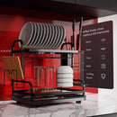 Sakugi Dish Drying Rack for Countertop - Rustproof Dish Rack, Space-Saving & Multipurpose Drying Rack for Kitchen Counter with Utensil Holder, Large-Capacity 2-Tier Dish Drying Rack, Black