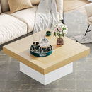 Tribesigns Square LED Coffee Table Maple & White Engineered Wood Coffee Table Low Coffee Table for Living Room Rustic Farmhouse Coffee Table