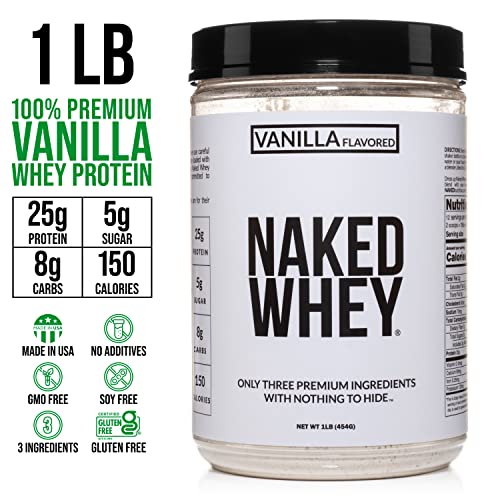 Naked WHEY 5LB 100% Grass Fed Unflavored Whey Protein Powder - US Farms, Only 1 Ingredient, Undenatured - No GMO, Soy or Gluten - No Preservatives - Promote Muscle Growth and Recovery - 76 Servings