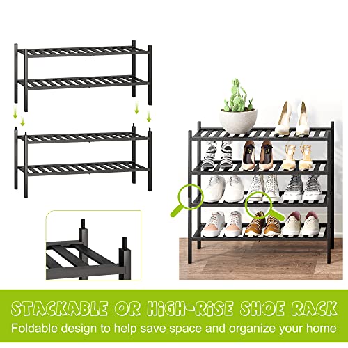 BMOSU 2-Tier Bamboo Shoe Rack Premium Stackable Shoe Shelf Storage Organizer for Hallway Closet Living Room Entryway Organizer (Natural Bamboo)