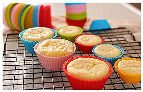 Reusable Silicone Cupcake Baking Cups 24 Pack, 2.75 inch Silicone Baking Cups, Reusable & Non-stick Muffin Cupcake Liners for Party Halloween Christmas,6 Rainbow Colors (Pack of 24,Multicolor)