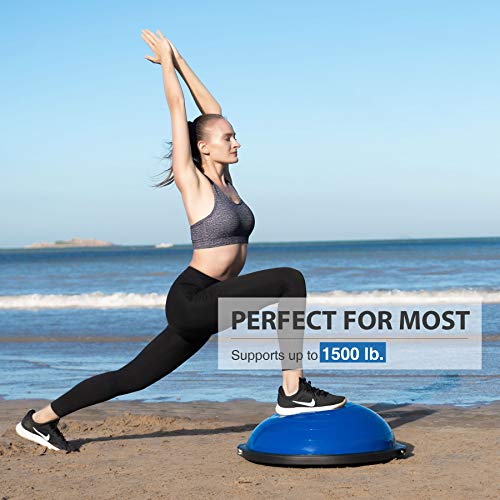 ZELUS 25in. Balance Ball | 1500lb Inflatable Half Exercise Ball Wobble Board Balance Trainer w Nonslip Base | Half Yoga Ball Strength Training Equipment w 2 Bands, Pump, Extra Ball Included (Black)