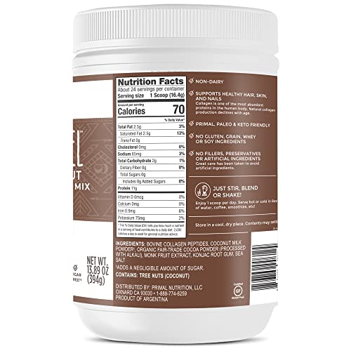 Primal Kitchen Collagen Fuel Collagen Peptide Drink Mix, Chocolate Coconut, No Dairy Coffee Creamer and Smoothie Booster, 13.9 Ounces