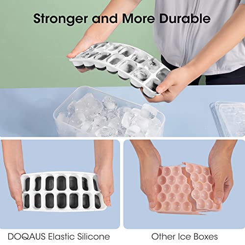 DOQAUS Ice Cube Tray with Lid and Bin, 4 Pack Silicone Plastic Ice Cube Trays for Freezer with Ice Box, Ice Trays with Ice Container, Stackable Ice Tray with Storage Ice Bucket,Ice Tong,Ice Scoop