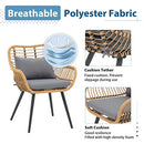 JOIVI 3 Piece Outdoor Wicker Furniture Bistro Set, Patio Rattan Conversation Set with Round Glass Top Coffee Side Table, Cushions and Lumbar Pillows for Porch, Backyard, Deck