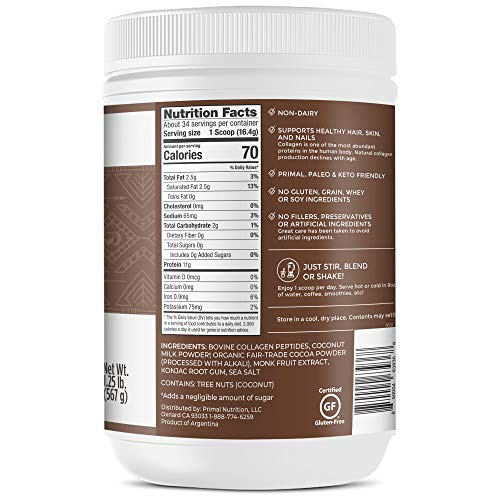 Primal Kitchen Collagen Fuel Collagen Peptide Drink Mix, Chocolate Coconut, No Dairy Coffee Creamer and Smoothie Booster, 13.9 Ounces