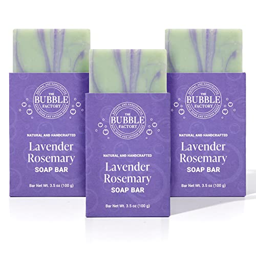 The Bubble Factory Lavender Rosemary - Handmade in the USA, Palm Oil Free, All Natural Bar Soap, 3 Bars