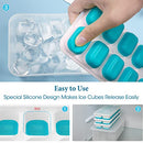 DOQAUS Ice Cube Tray with Lid and Bin, 4 Pack Silicone Plastic Ice Cube Trays for Freezer with Ice Box, Ice Trays with Ice Container, Stackable Ice Tray with Storage Ice Bucket,Ice Tong,Ice Scoop