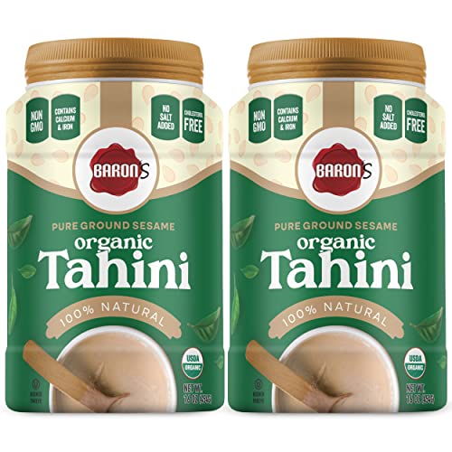 Baron's USDA Organic Tahini Pure Sesame Paste | Rich & Creamy for Hummus, Baba Ghanoush & Dressings | Kosher, Vegan, Unsalted Ground Seeds | Gluten- & Peanut-Free, Keto-Friendly | 2 Jars of 16 Oz.