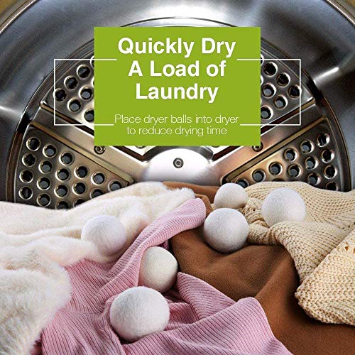 Wool Dryer Balls, Made from Premium Reusable New Zealand Wool, Fabric Softener, Reduce Wrinkles & Static Electricity, Shorten Drying Time Naturally, XL Size, Natural White, 6-Pack