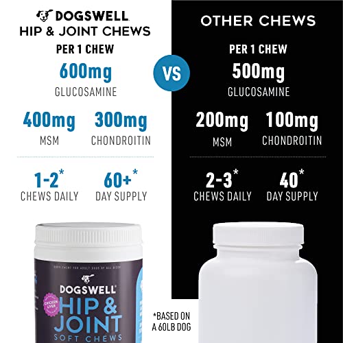 DOGSWELL Hip and Joint Supplement for Dogs - Soft Chews with Glucosamine, Chondroitin, MSM, Boswellia & Turmeric, 1 Pound