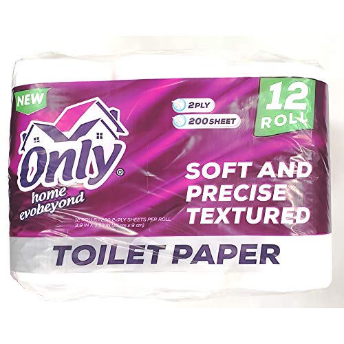 Only 2-Ply Toilet Paper, Soft & Disposable, Non Stick & Durable Toilet Paper - 12 Roll (200 Sheet Per Roll) with Superior Absorbent, Ideal for Home, Public Toilets, Bathroom & Restaurant (Shipping Only)
