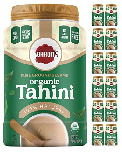 Baron's USDA Organic Tahini Pure Sesame Paste | Rich & Creamy for Hummus, Baba Ghanoush & Dressings | Kosher, Vegan, Unsalted Ground Seeds | Gluten- & Peanut-Free, Keto-Friendly | 2 Jars of 16 Oz.