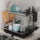 Sakugi Dish Drying Rack for Countertop - Rustproof Dish Rack, Space-Saving & Multipurpose Drying Rack for Kitchen Counter with Utensil Holder, Large-Capacity 2-Tier Dish Drying Rack, Black