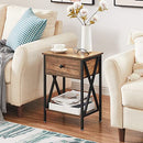 VECELO Modern Versatile Nightstands X-Design Side End Table Night Stand Storage Shelf with Bin Drawer for Living Room Bedroom, Set of 2 (Brown)