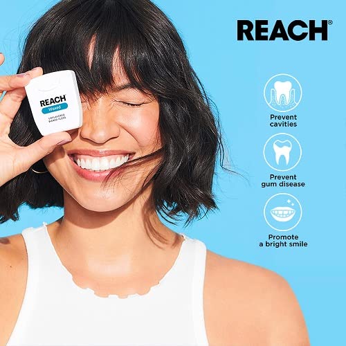 Reach Waxed Dental Floss Bundle | Effective Plaque Removal, Extra Wide Cleaning Surface | Shred Resistance & Tension, Slides Smoothly & Easily , PFAS FREE | Cinnamon Flavored, 55 Yard (Pack of 6)