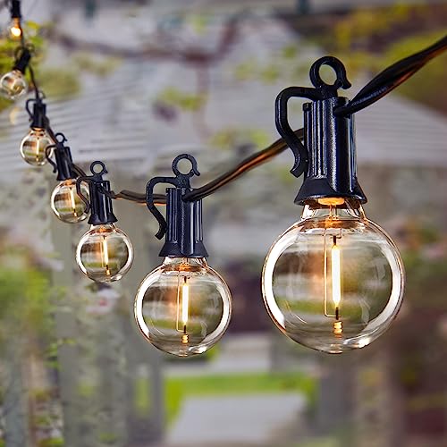 Outdoor String Lights 25 Feet G40 Globe LED Patio Lights with 13 Edison Plastic Bulbs(1 Spare), Waterproof Connectable Hanging Christmas Lights for Backyard Porch Balcony Party Xmas Decor, Black