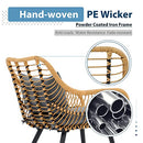 JOIVI 3 Piece Outdoor Wicker Furniture Bistro Set, Patio Rattan Conversation Set with Round Glass Top Coffee Side Table, Cushions and Lumbar Pillows for Porch, Backyard, Deck