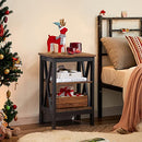 VECELO Modern Versatile Nightstands X-Design Side End Table Night Stand Storage Shelf with Bin Drawer for Living Room Bedroom, Set of 2 (Brown)