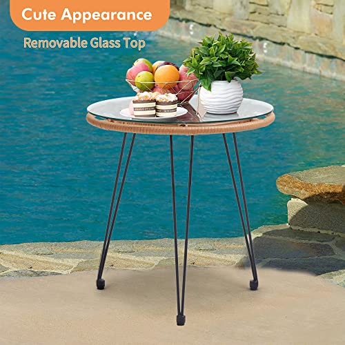 KROFEM 3 Piece Wicker Patio Bistro Furniture Set, Includes 2 Chairs and Glass Top Table, Ideal for Porch, Outdoor, Backyard, Apartment, Balcony Black Color