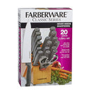 Farberware Never Needs Sharpening High-Carbon Stainless Steel Knife Block Set with Non-Slip Handles, 18 Piece, Black
