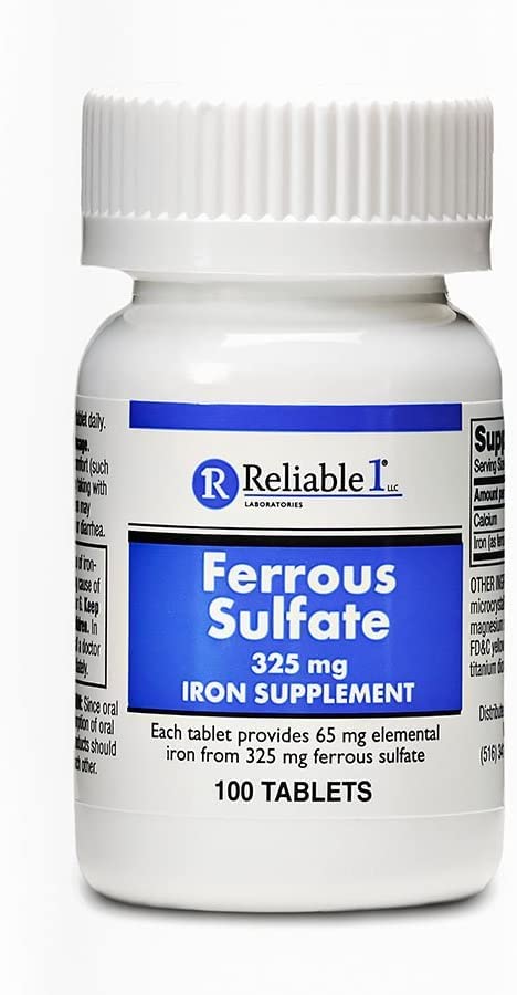 Ferrous Sulfate 325mg Iron Supplement (2-PACK) | Iron Pills | | 100 Iron Tablets per Bottle, 2-Pack