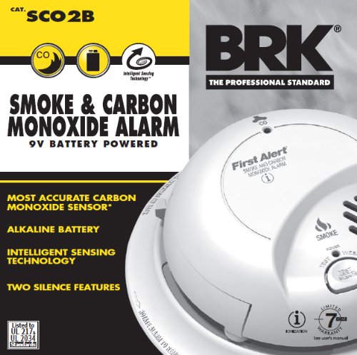 First Alert BRK SCO2B Smoke and Carbon Monoxide (CO) Detector with 9V Battery , White, 1 Pack