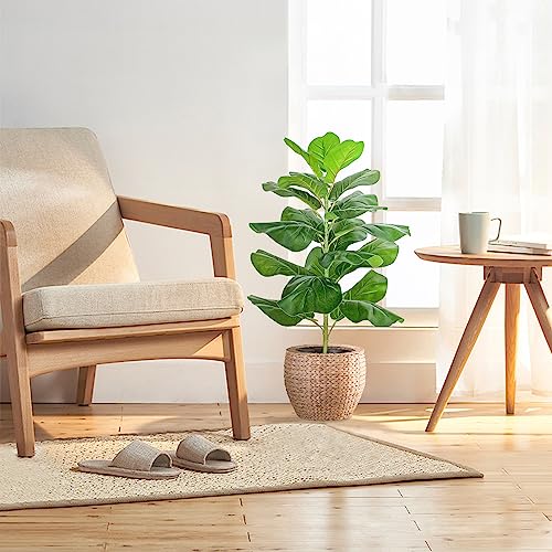 BESAMENATURE Artificial Fiddle Leaf Fig Tree/Faux Ficus Lyrata for Home Office Decoration, 30.5" Tall, with Cotton Rope Basket